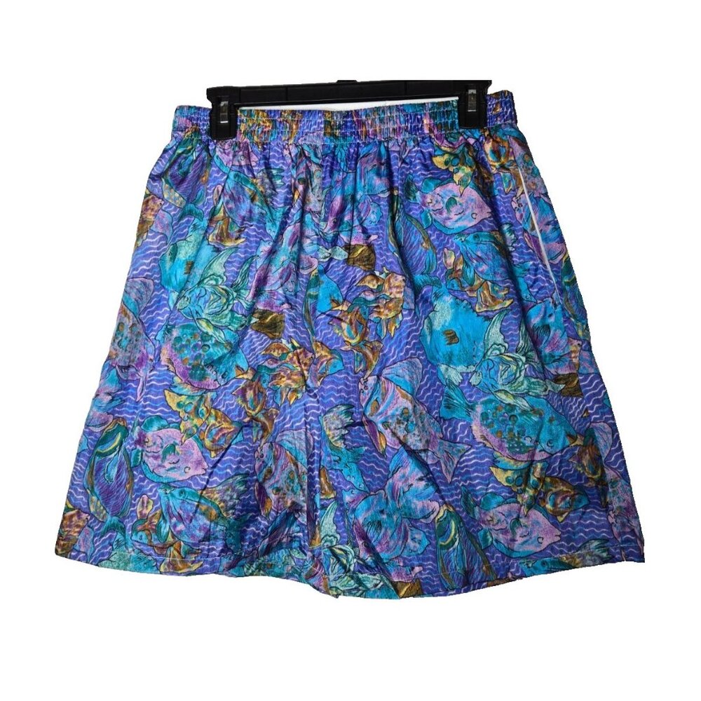 Mens Fish Nylon Pull On Shorts Size Large Retro Swim Light Beach Fun Summer Pool